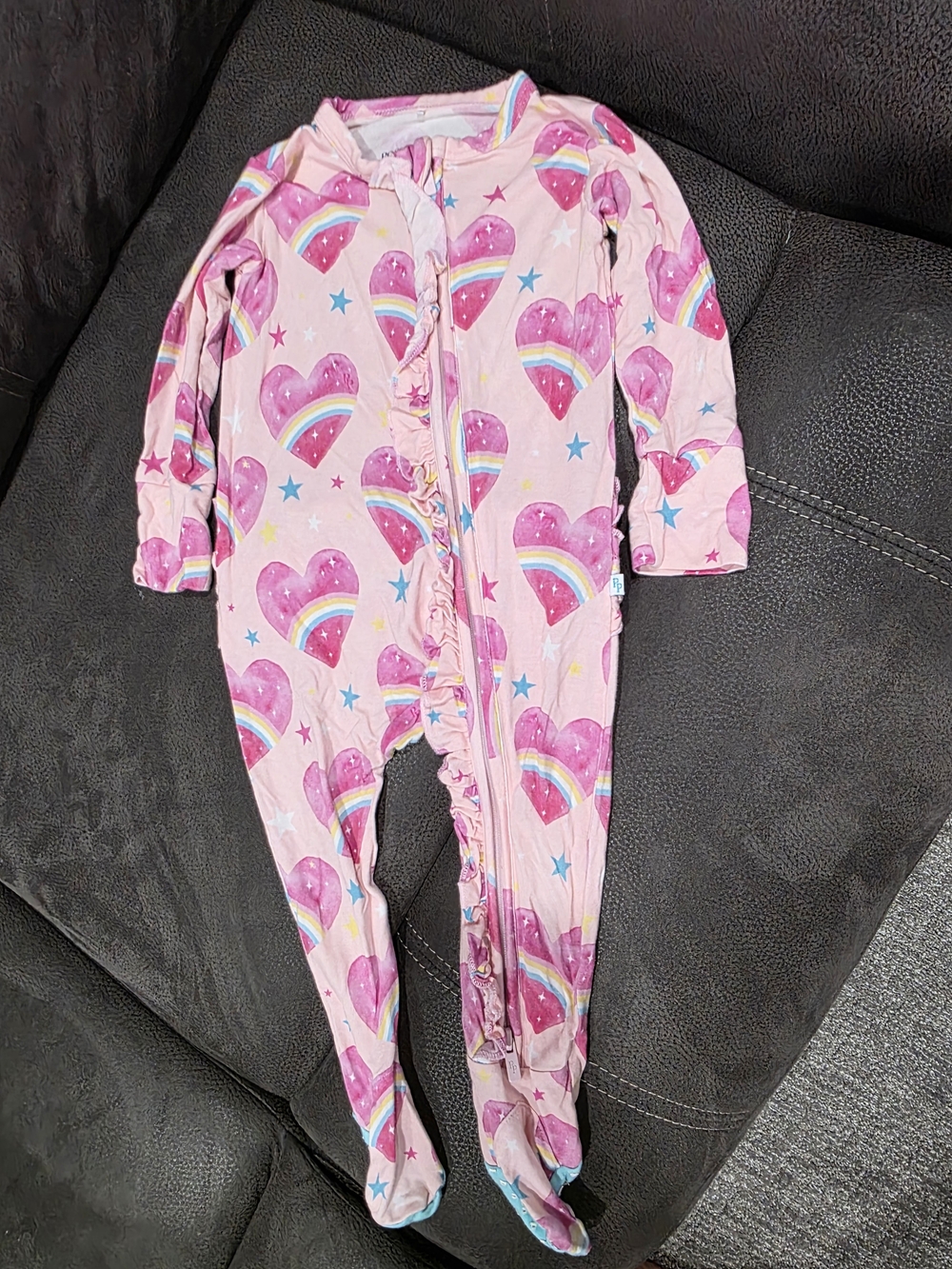 Girls Pink Heart & Rainbow Footed One-Piece Sleepwear